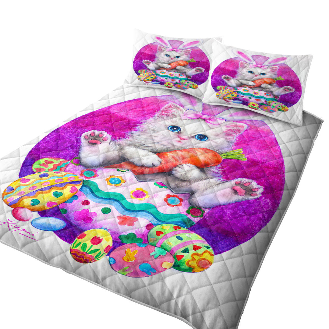 Cute Cats Easter Bunny Kitten Eating Carrot Quilts for Beds