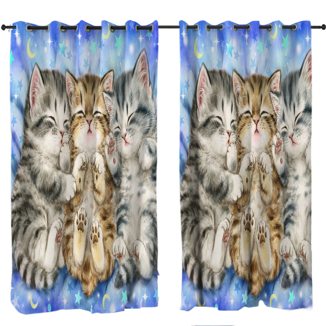 Cute Cats Nap Time Three Sweet Kittens Drapes for Living Room