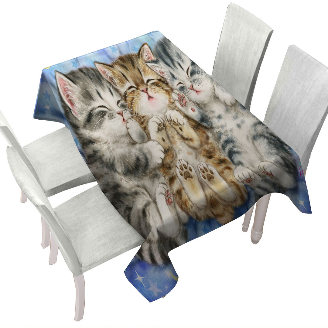 Cute Cats Nap Time Three Sweet Kittens Tablecloth