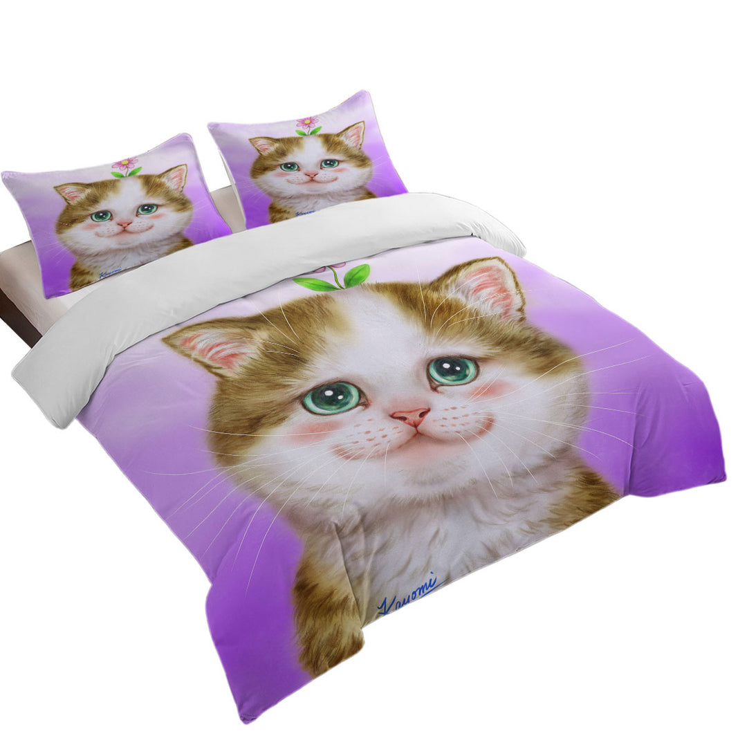 Cute Cats Prints Blushing Sweet Flower Kitten Duvet Cover