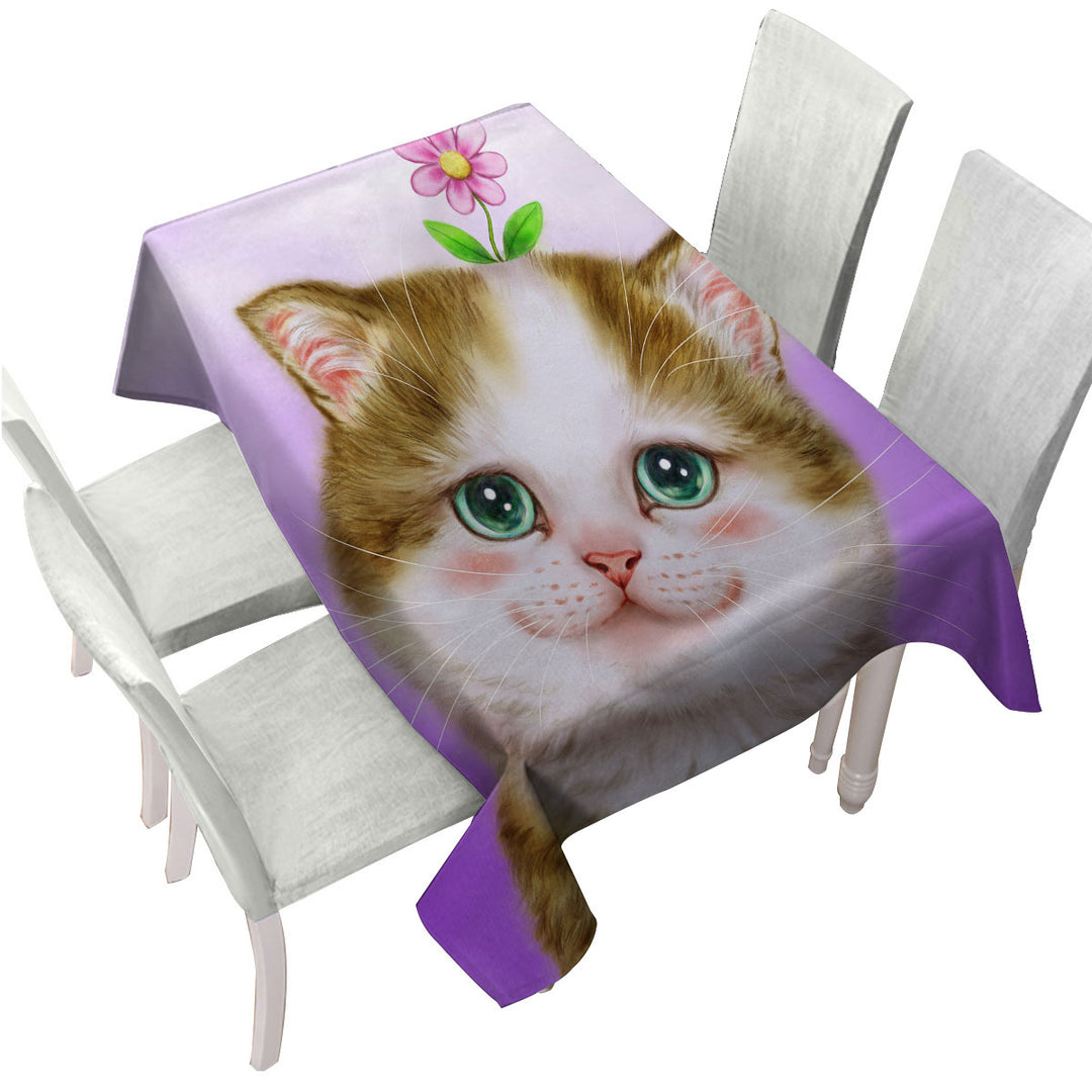Cute Cats Prints Blushing Sweet Flower Kitten Tablecloths