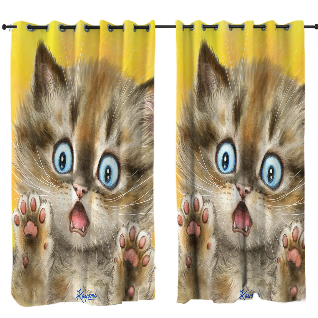 Cute Cats Terrified Baby Blue Eyes Kitten Curtains for Living Room