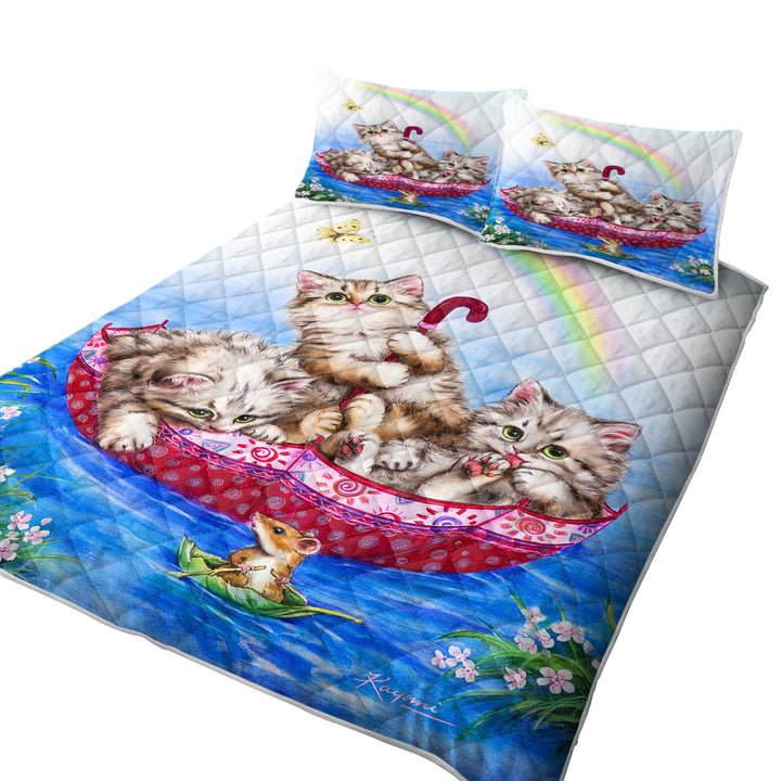 Cute Cats for Kids Three Kittens in the Lake King Size Bedspreads