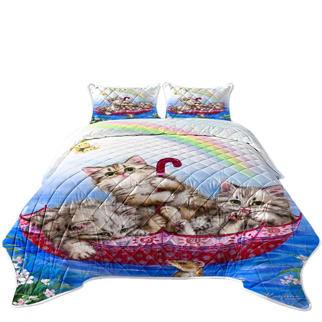 Cute Cats for Kids Three Kittens in the Lake Summer Quilt