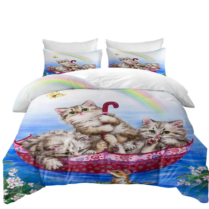 Cute Cats for Kids Three Kittens in the Lake Twin Duvet Covers
