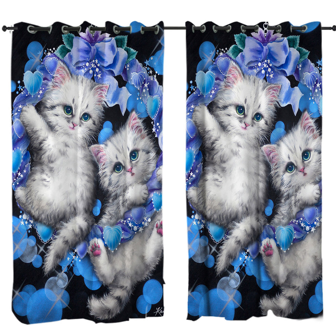 Cute Cats the Blue Wreath Kittens Curtain
