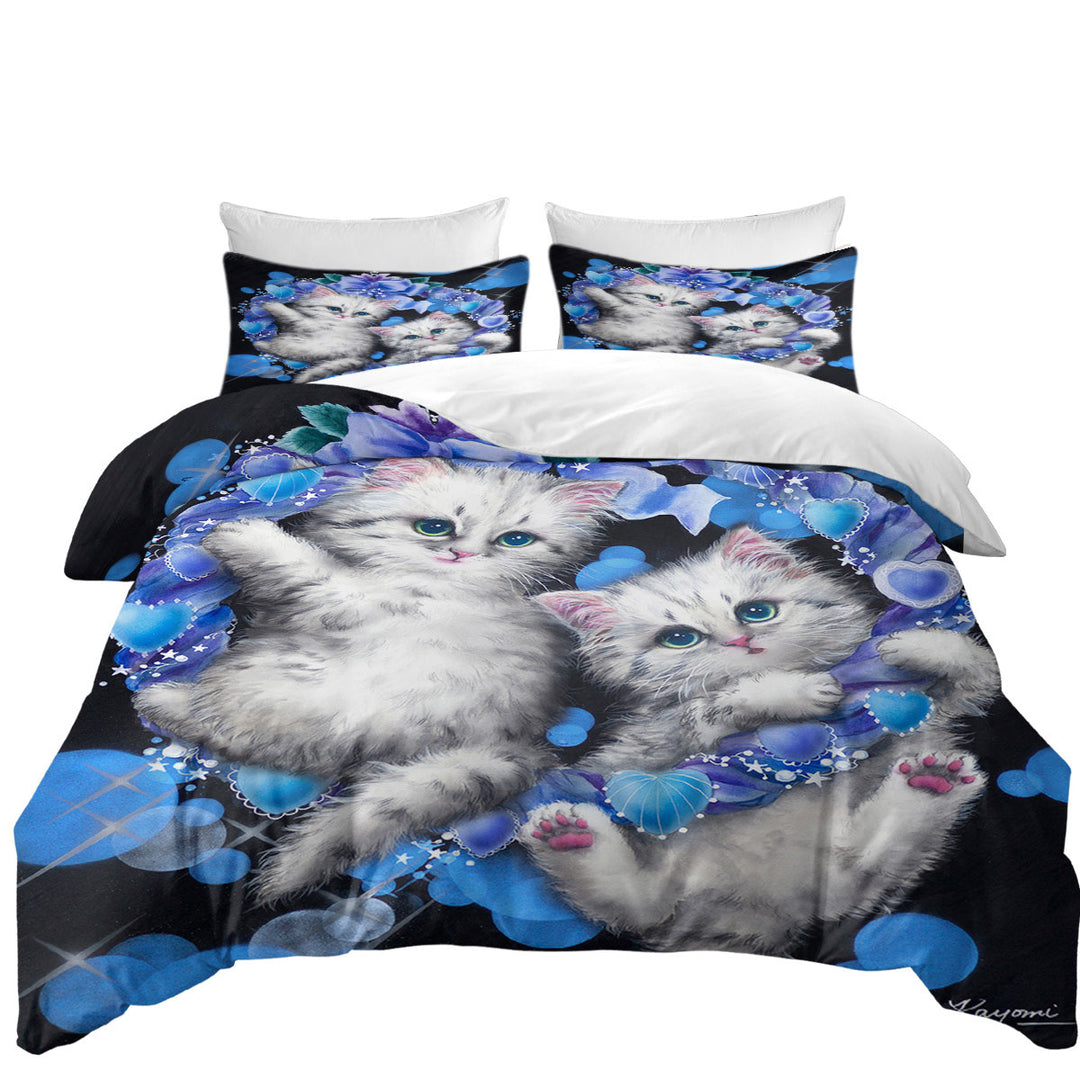 Cute Cats the Blue Wreath Kittens Quilt Cover Sets