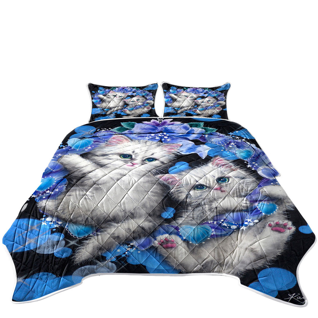 Cute Cats the Blue Wreath Kittens Quilt