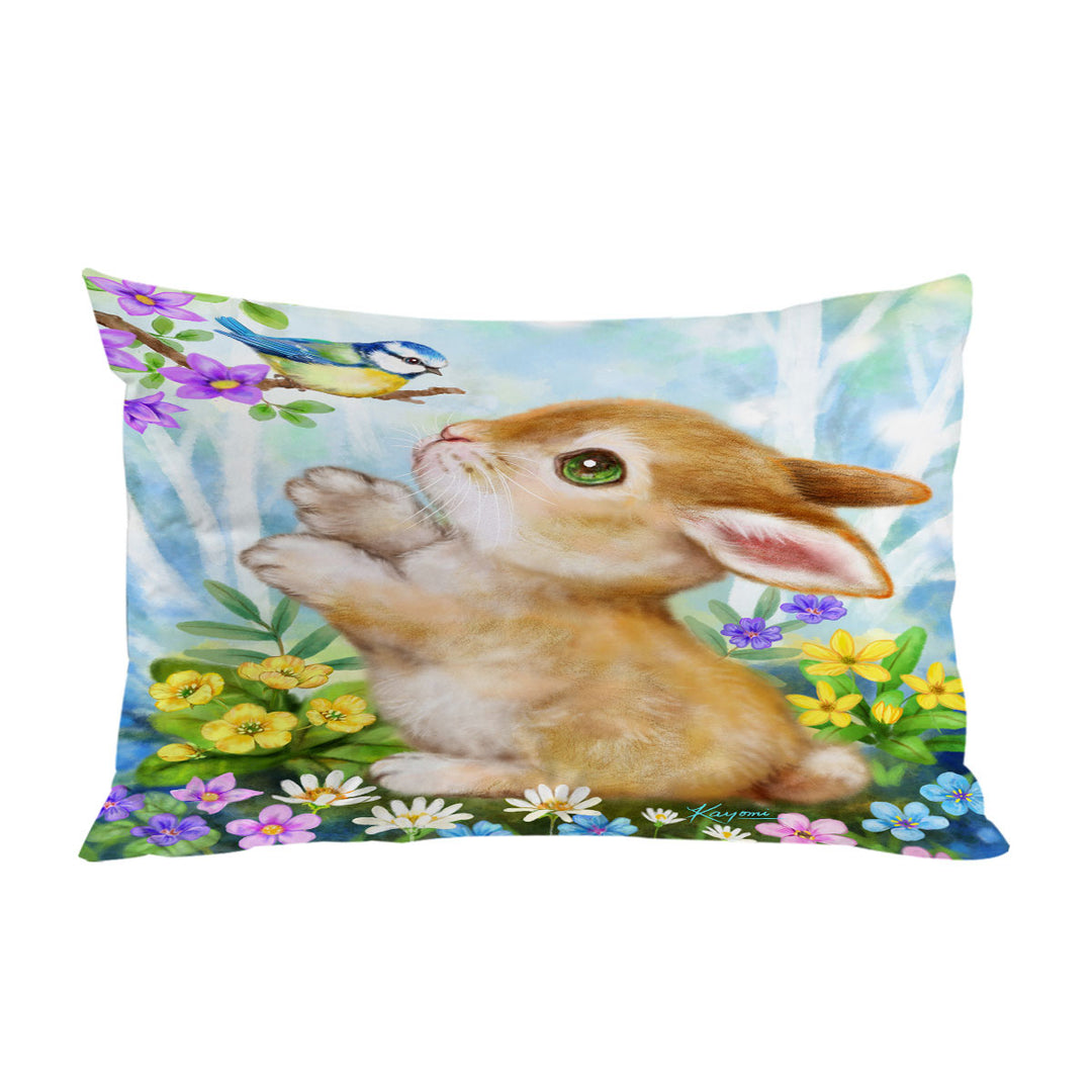 Cute Children Art Designs Flowers Bunny and Bird Pillow Cases
