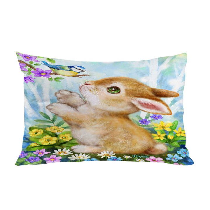 Cute Children Art Designs Flowers Bunny and Bird Pillow Cases