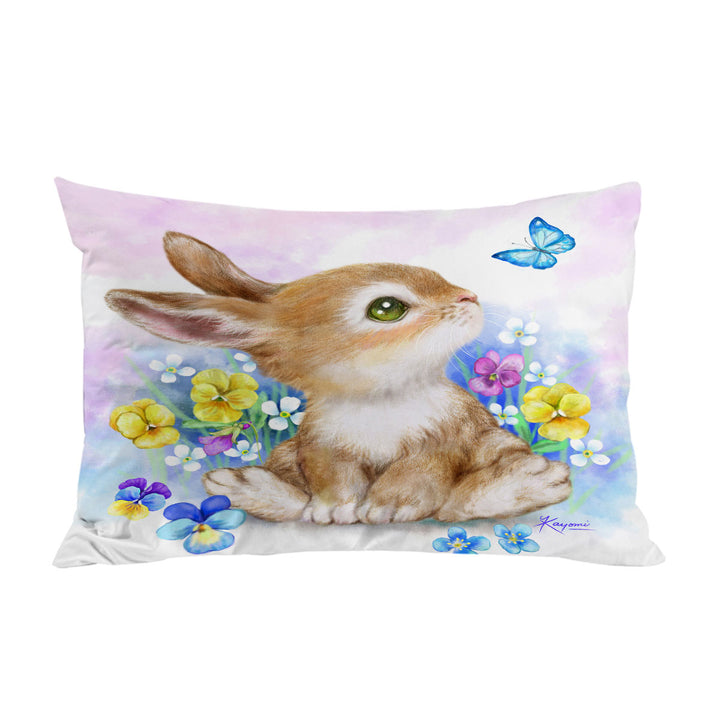 Cute Children Art Designs Flowers Bunny and Butterfly Pillowcase