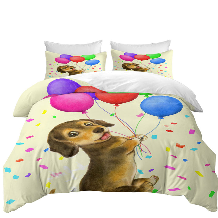 Cute Childrens Designs Balloon Dachshund Quilt Cover
