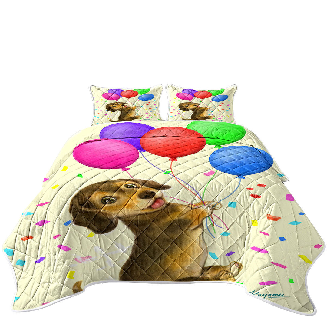 Cute Childrens Designs Balloon Dachshund Twin Quilt
