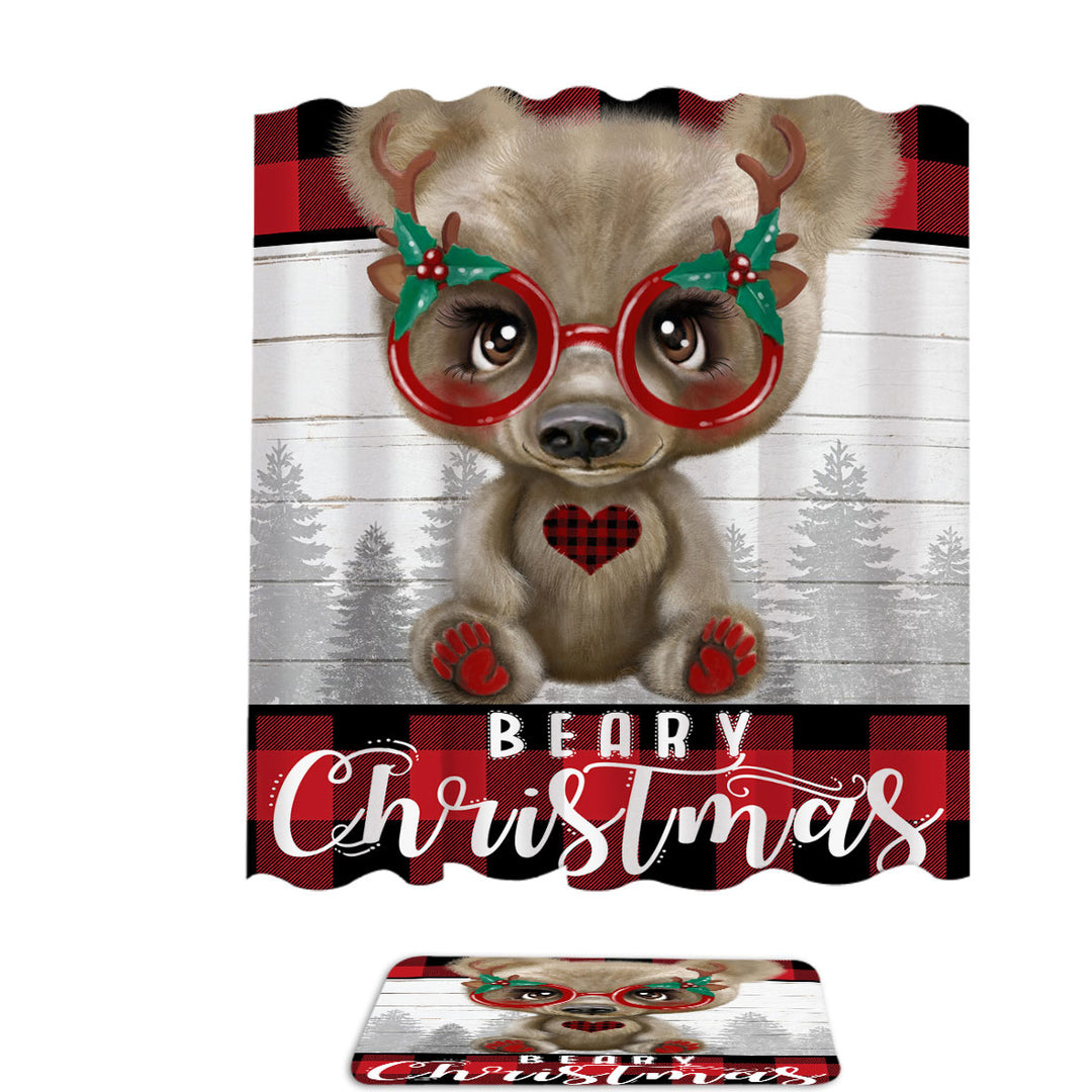 Cute Christmas Bear Beary Christmas Shower Curtains