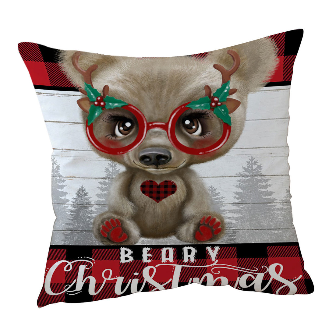Cute Christmas Bear Beary Christmas Throw Pillows