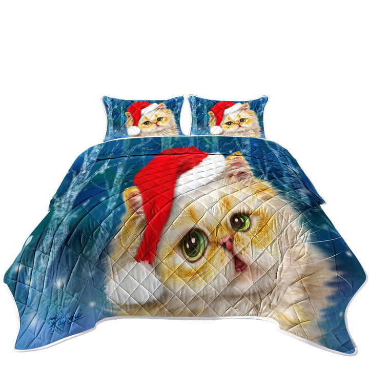 Cute Christmas Cat Design Ginger Santa Kitten Quilt