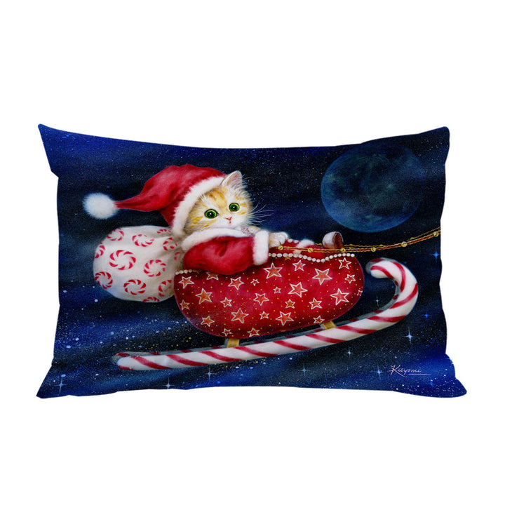 Cute Christmas Design Candy Sleigh Kitten King Pillow Cases