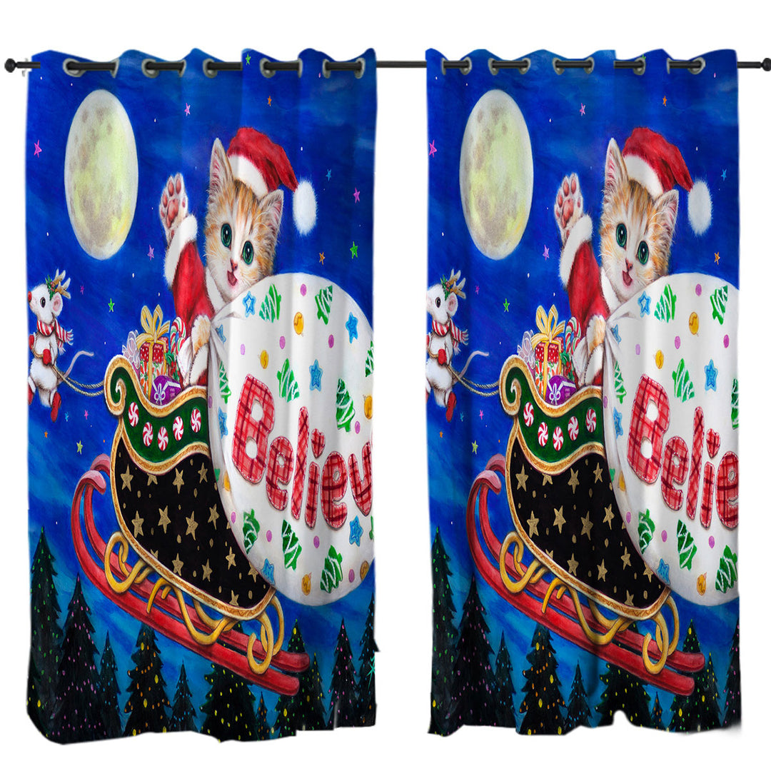 Cute Christmas Design Mouse and Cat Window Curtains