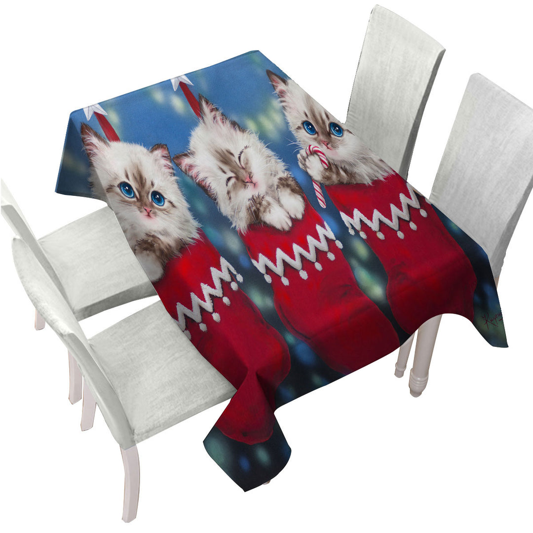 Cute Christmas Design Trio Kittens in Red Socks Custom table cloth