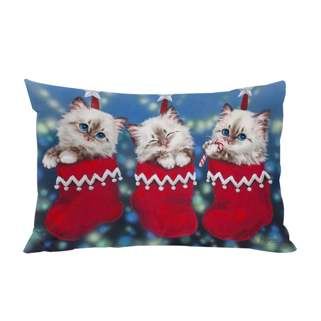 Cute Christmas Design Trio Kittens in Red Socks King Pillow Cases