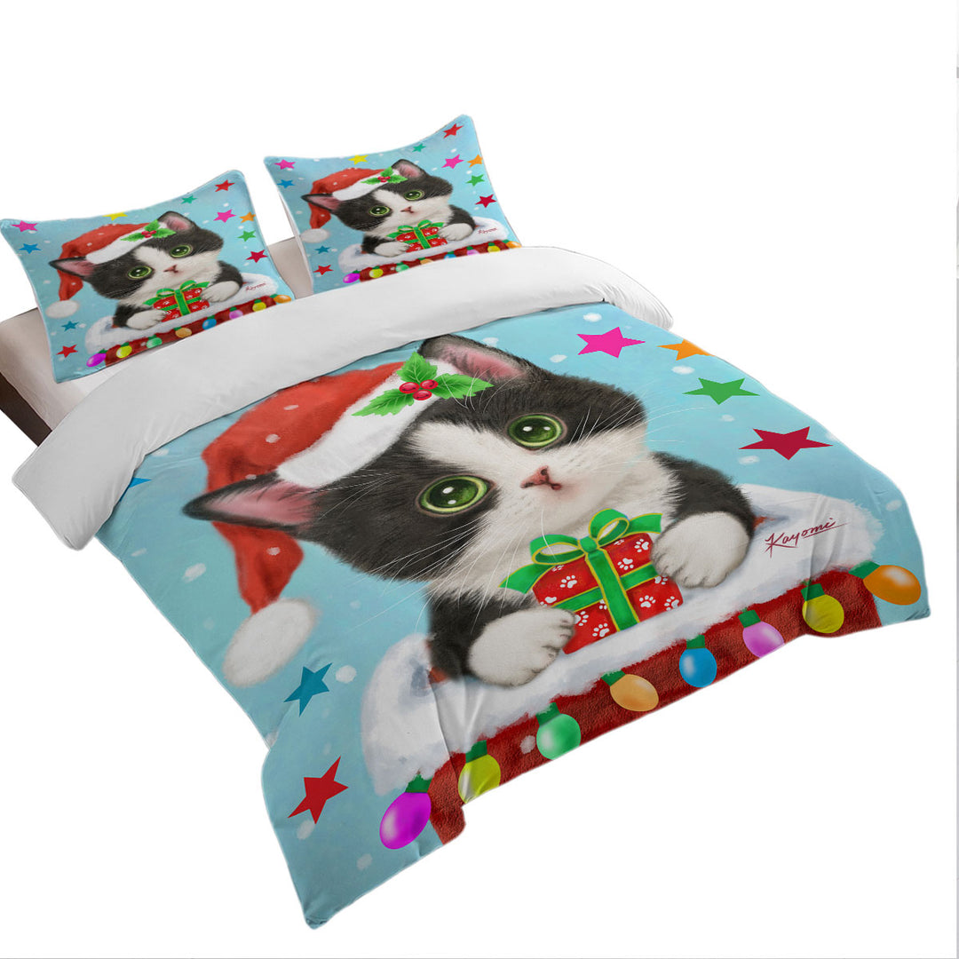 Cute Christmas Design Tuxedo Cat in Chimney full Size Duvet Cover