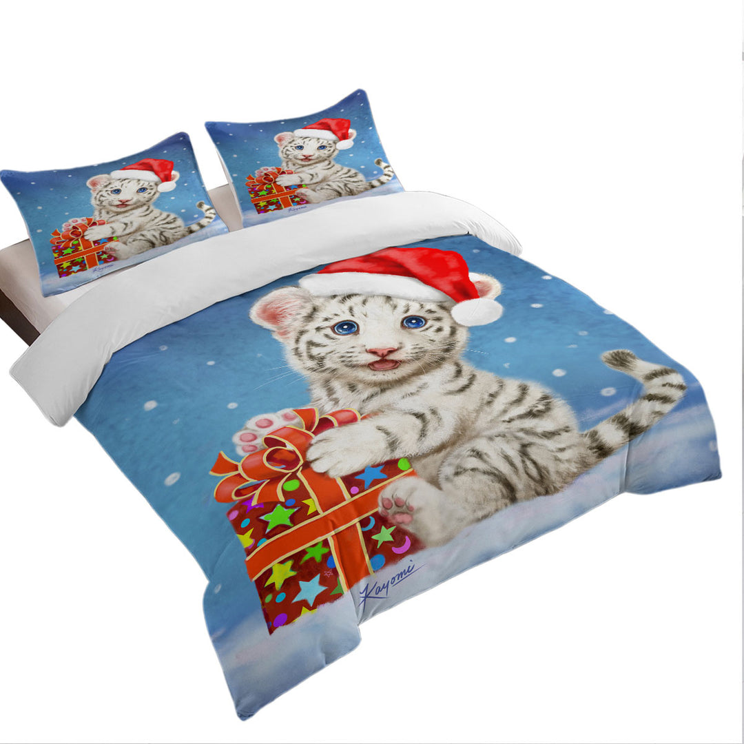 Cute Christmas Design White Tiger Cub Gift Duvet Covers