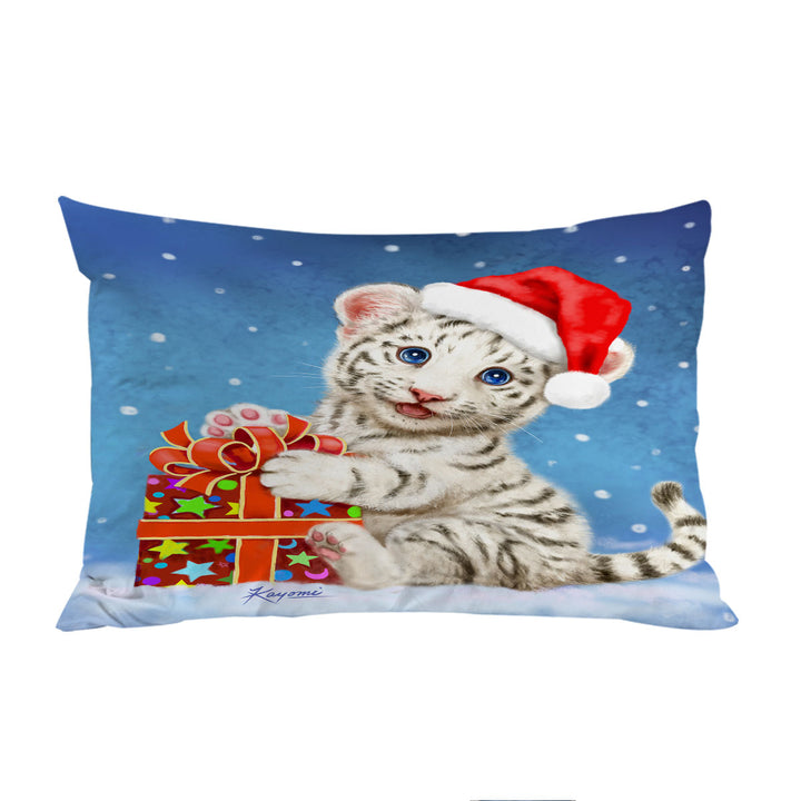 Cute Christmas Design White Tiger Cub Gift Pillowcase