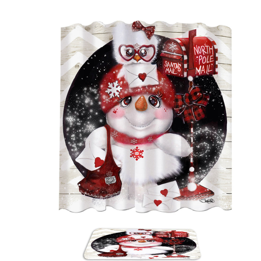 Cute Christmas Santa Letter Delivery Snowman Shower Curtains