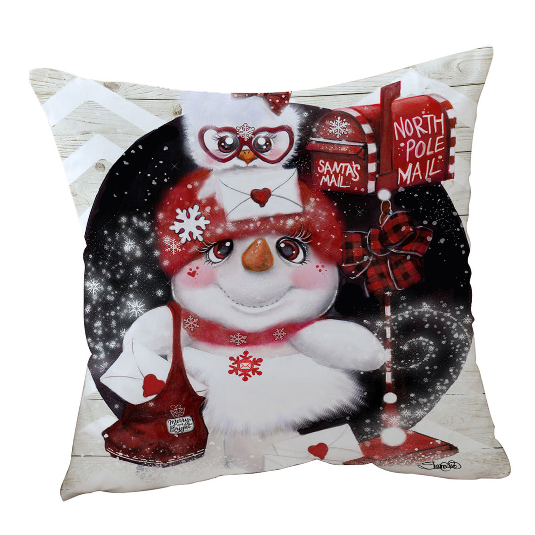 Cute Christmas Santa Letter Delivery Snowman Throw Pillows and Cushions