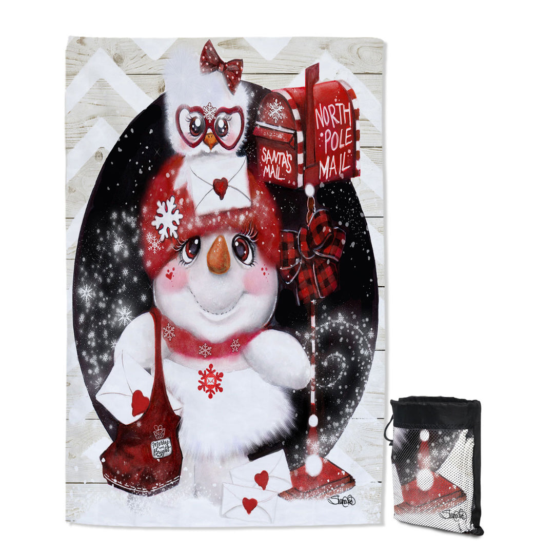 Cute Christmas Santa Letter Delivery Snowman Unique Beach Towels