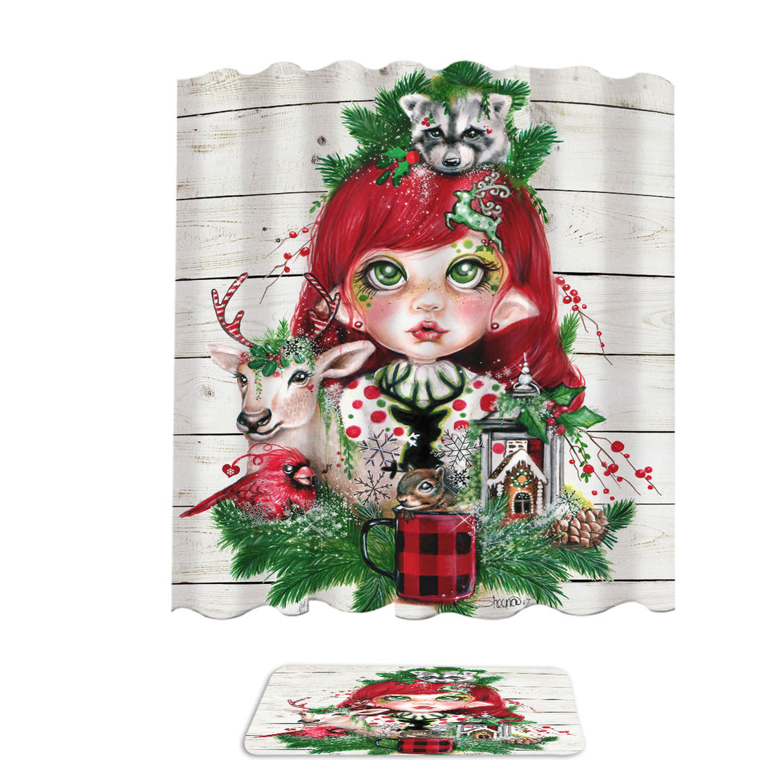 Cute Christmas Shower Curtain Claire and Forest Animals