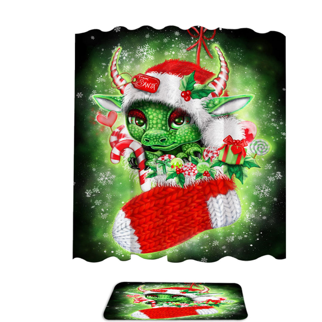 Cute Christmas Shower Curtain Stocking Stuffer Lil Dragon