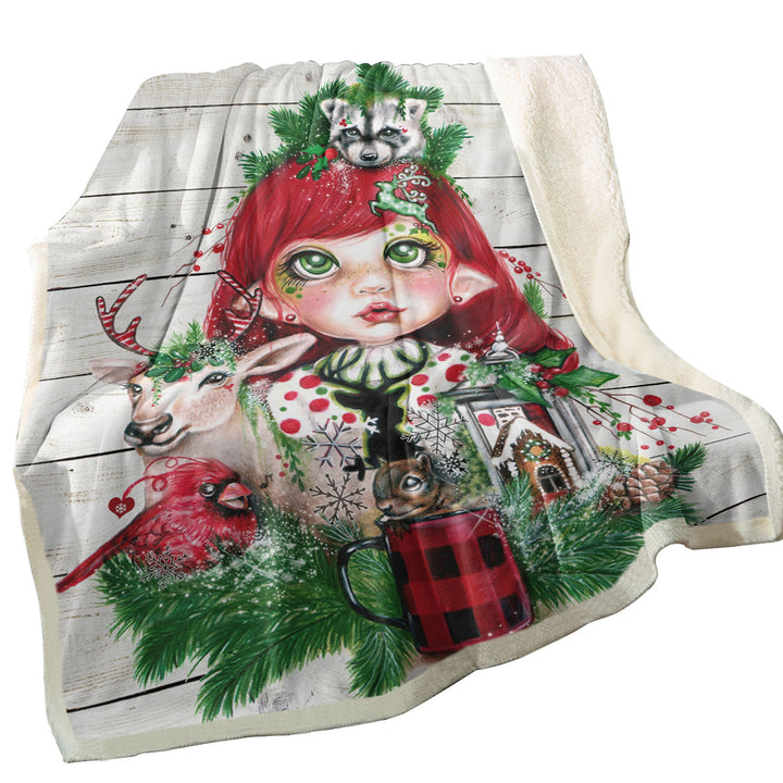 Cute Christmas Throw Blanket Claire and Forest Animals
