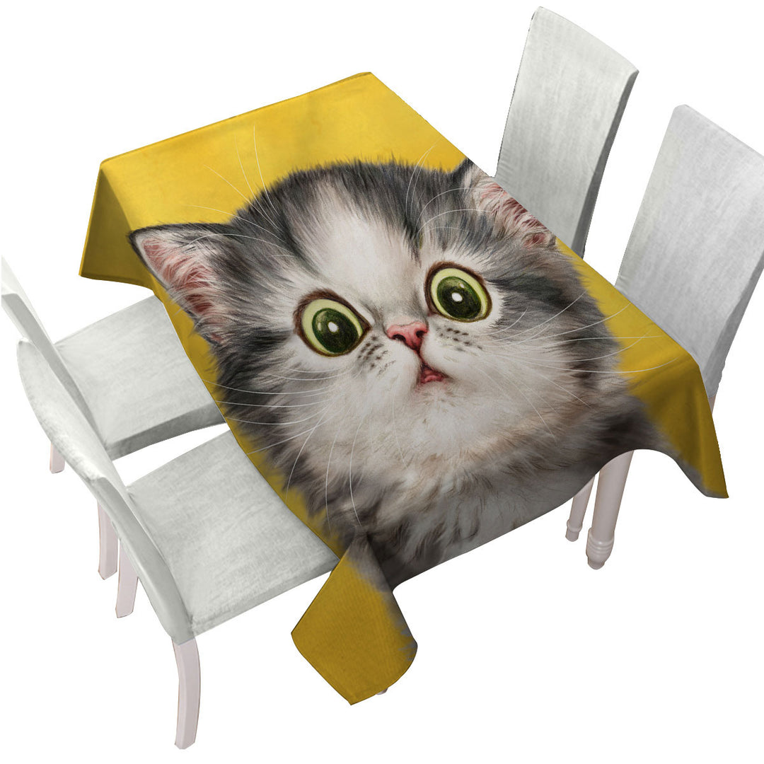 Cute Confused Kitty Cat over Yellow Custom table cloth