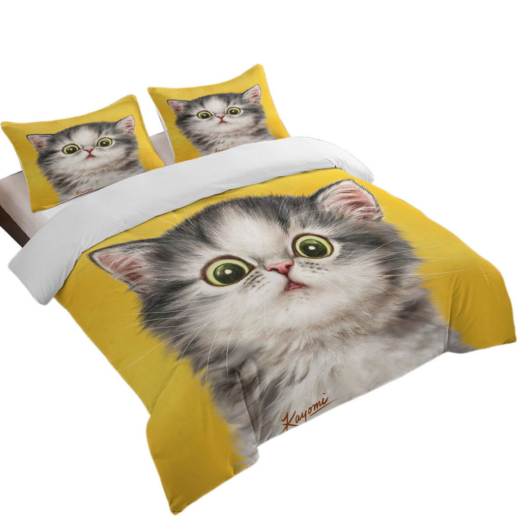 Cute Confused Kitty Cat over Yellow Quilt Cover Sets