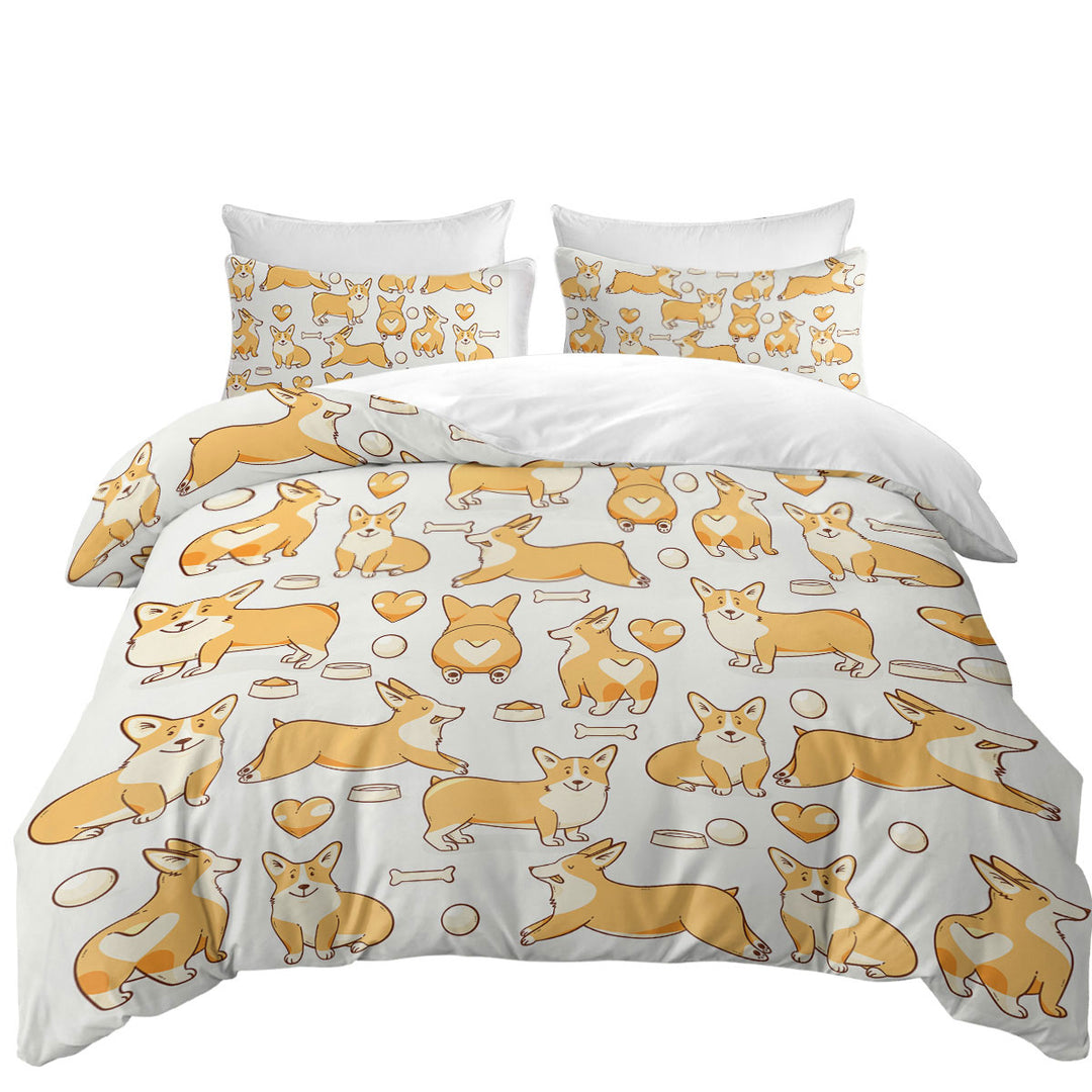 Cute Corgi Dog Heart and Bone Pattern Coverlet
