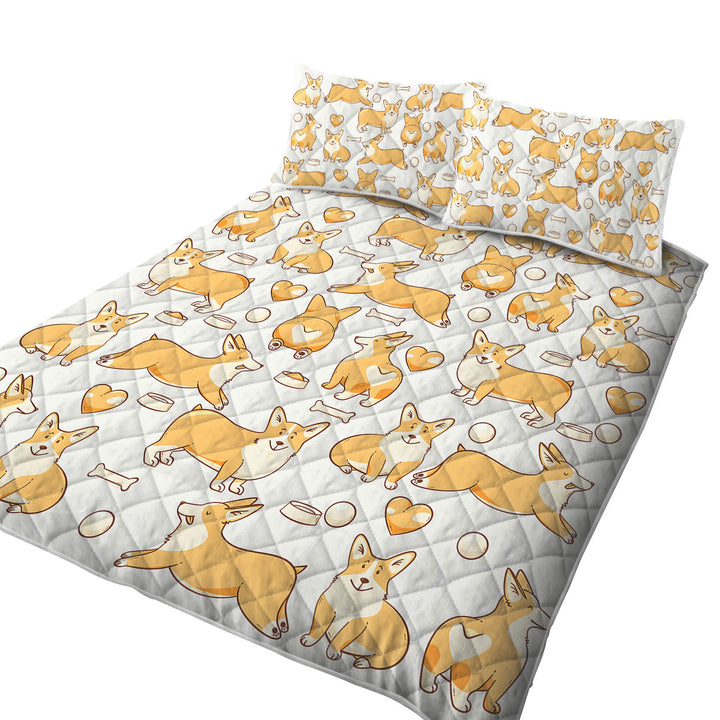 Cute Corgi Dog Heart and Bone Pattern Coverlets