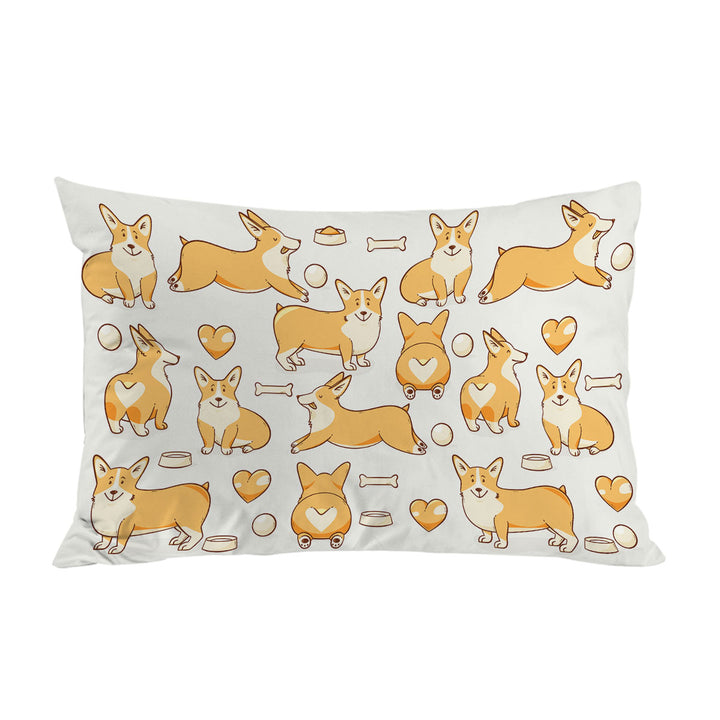 Cute Corgi Dog Heart and Bone Pattern Pillow Cases