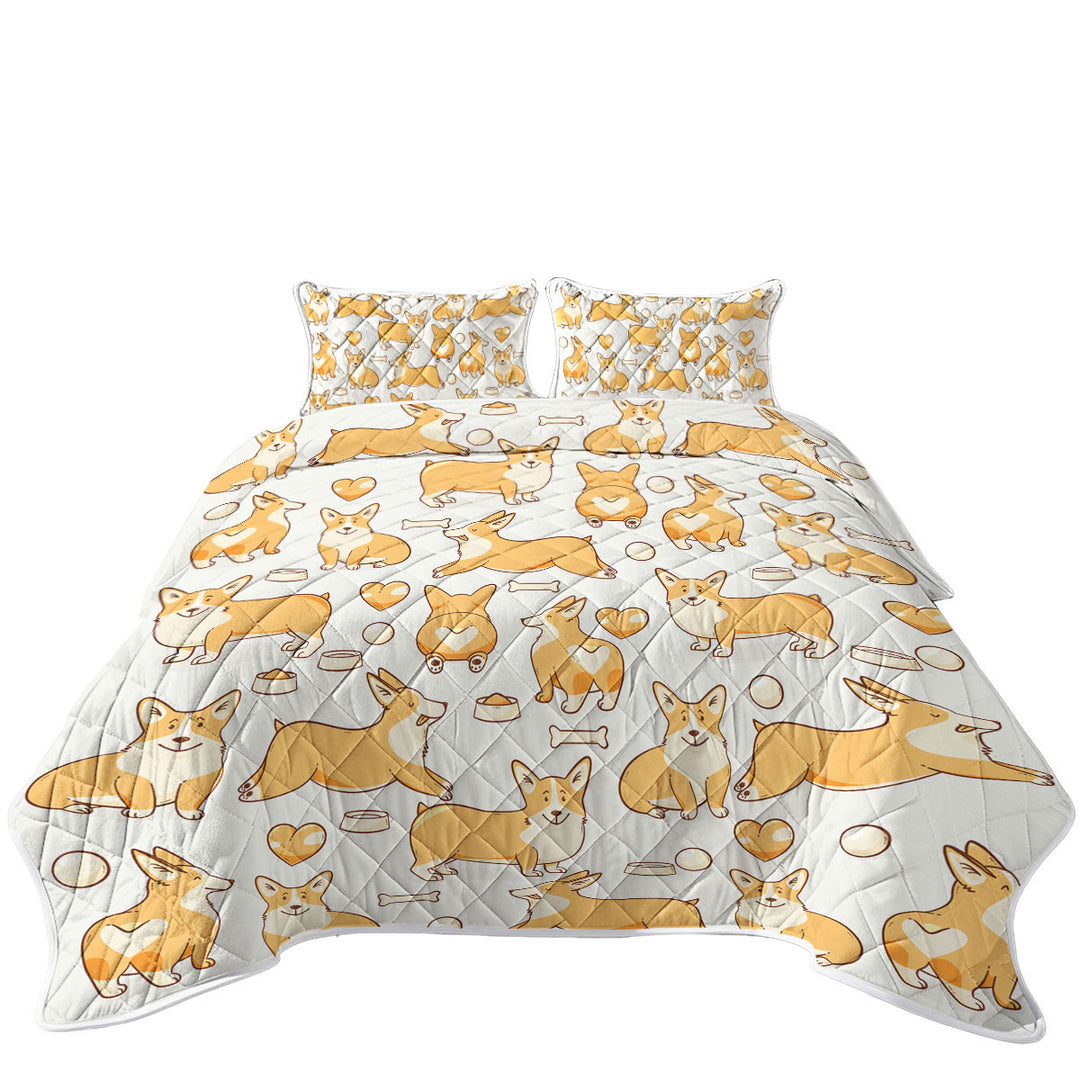 Cute Corgi Dog Heart and Bone Pattern Quilt