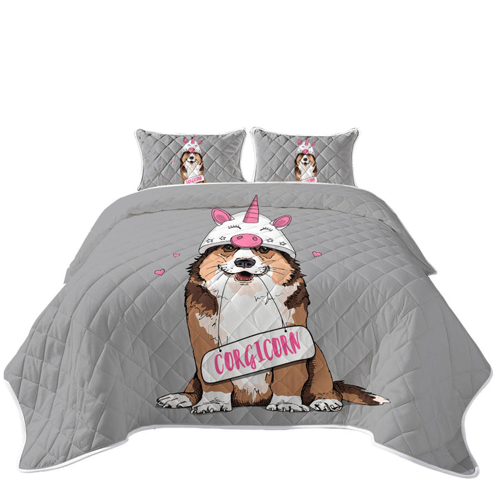 Cute Corgi Dog as A Unicorn Corgicorn Quilts