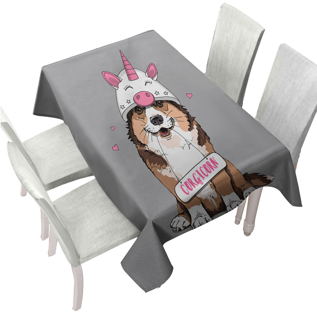 Cute Corgi Dog as A Unicorn Corgicorn Table Cover