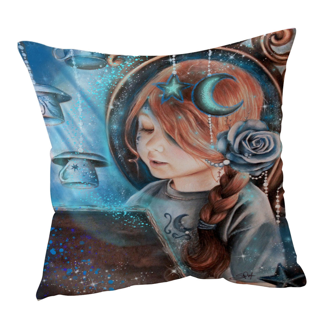 Cute Cushion Covers Girl Night Read in the Moonlight