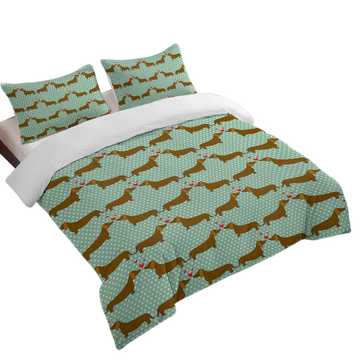 Cute Dachshund Dogs in Love Quilt Cover
