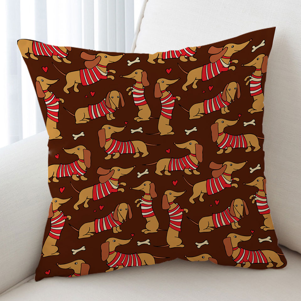 Cute Dachshund Throw Cushions Wearing Red and White Stripes