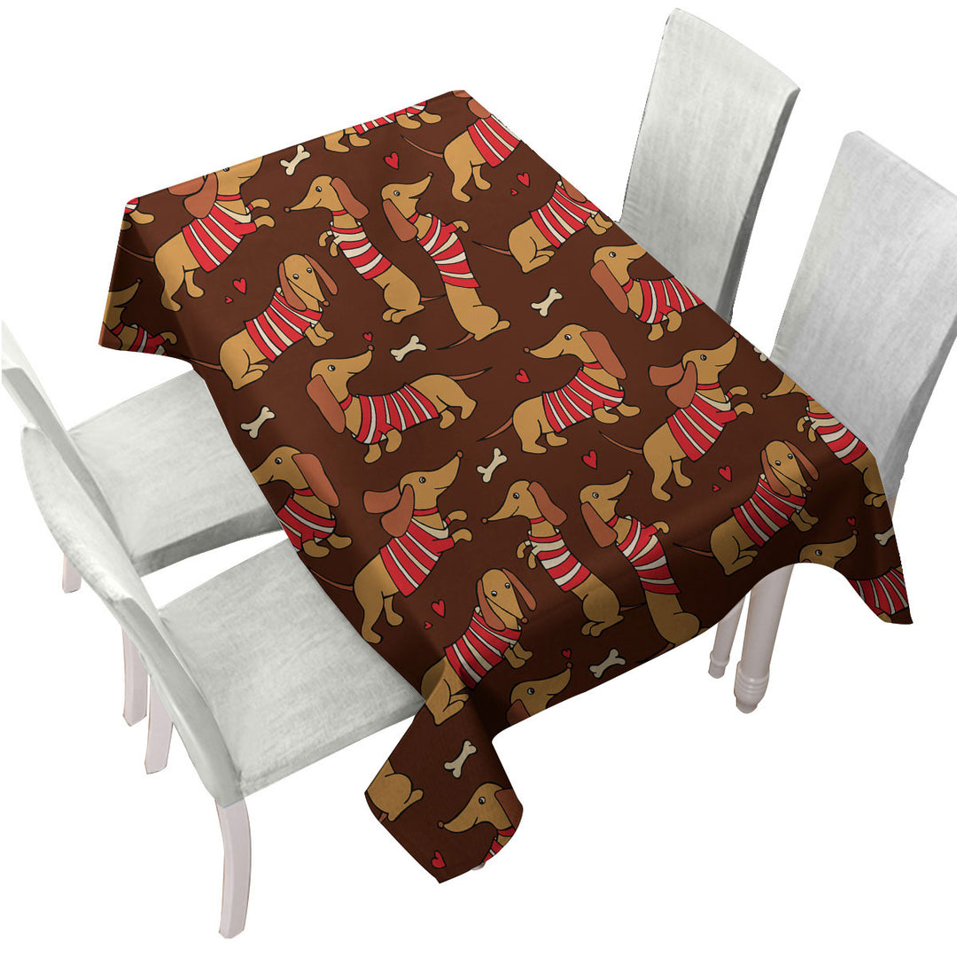 Cute Dachshund Wearing Red and White Stripes Custom tablecloths