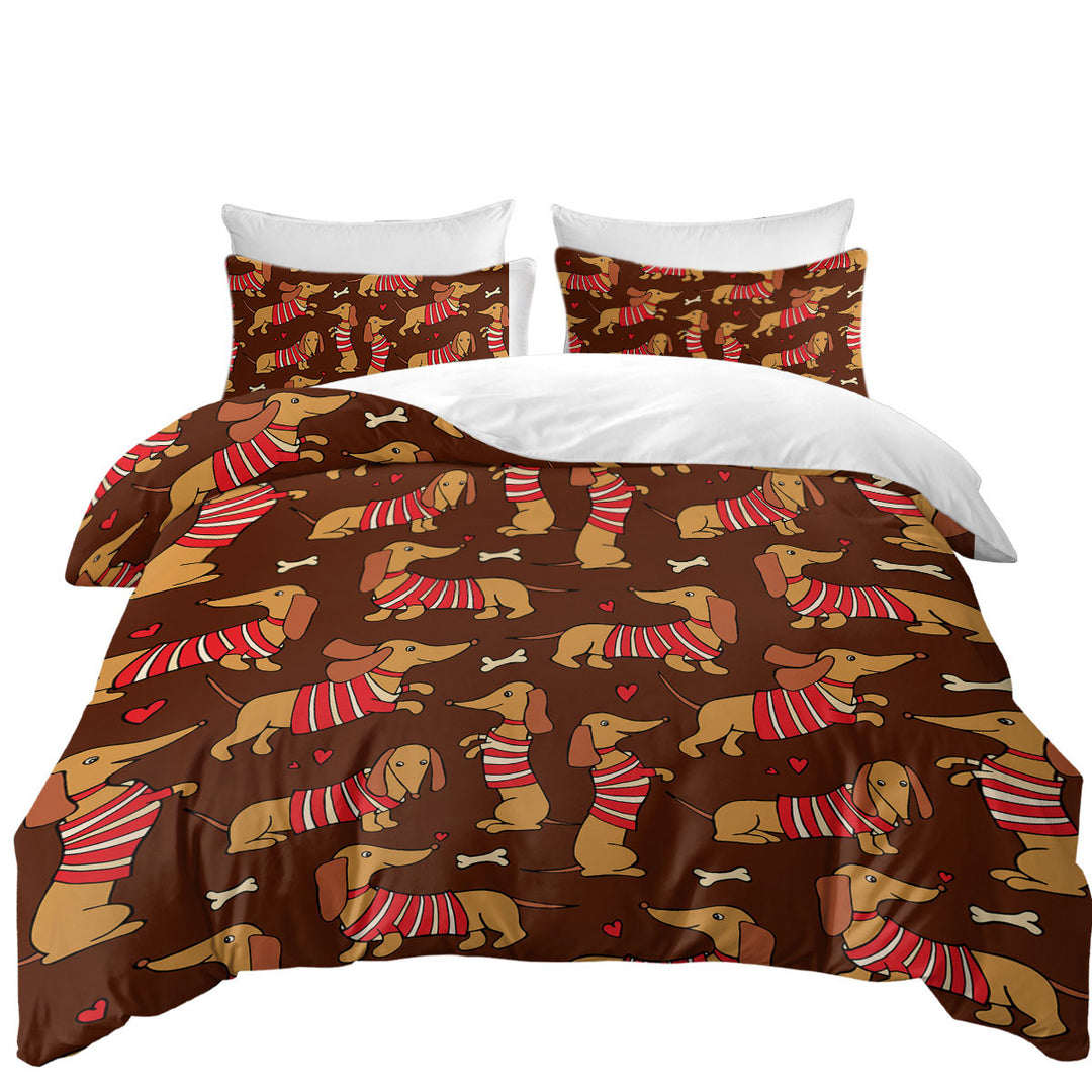 Cute Dachshund Wearing Red and White Stripes Quilt Cover Sets