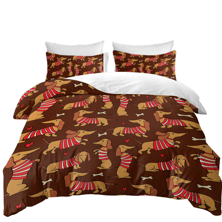 Cute Dachshund Wearing Red and White Stripes Quilt Cover Sets