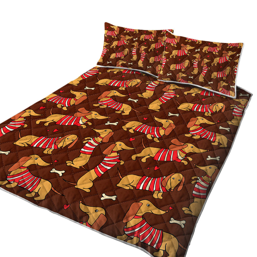 Cute Dachshund Wearing Red and White Stripes Quilts