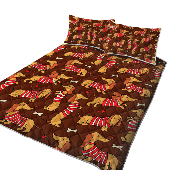 Cute Dachshund Wearing Red and White Stripes Quilts