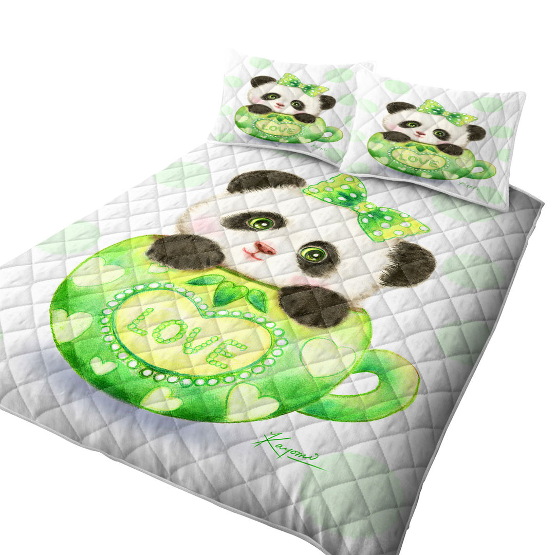 Cute Design Green Love Cup Panda Coverlet